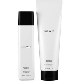 LolaVie Champú Reparador(250 Ml)Y Acondicionador Reparador(250 Ml)- Repara La Apariencia Del Cabello Dañado, Protege De La Rotura, Reduce El Encrespamiento Para Un Cabello 12 Veces Más Suave Y Liso -