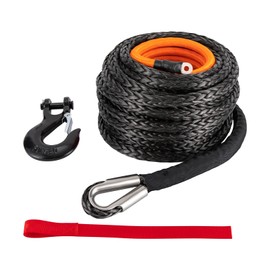 DYNAMI 9/16" x 76ft Synthetic Winch Rope with Hook&Safety Pull Strap,Winch Cable with Protective Sleeve,for 4WD Off Road Vehiclee/SUV/ATV/UTV, 35,000LBS Breaking Strength (Black,Orange, 9/16in 76ft)