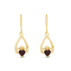 Claddagh Drop Simulated Garnet Earrings In Yellow Gold Over Sterling Silver By jewel Zone US