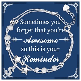 Astellea S925 Silver Layered Stars Bracelet with Initial Pendant, Adjustable Bead Bracelet Charm Letter Jewellery for Friends Sister Mum Daughter Women Girls Christmas Birthday (S)