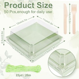 Whaline 50 Set Sage Green Small Charcuterie Boxes with Clear Lids Forks Knives Clear Mini Dessert Boxes Disposable Food Containers for Sandwich Cookies Sushi Cake Fruits