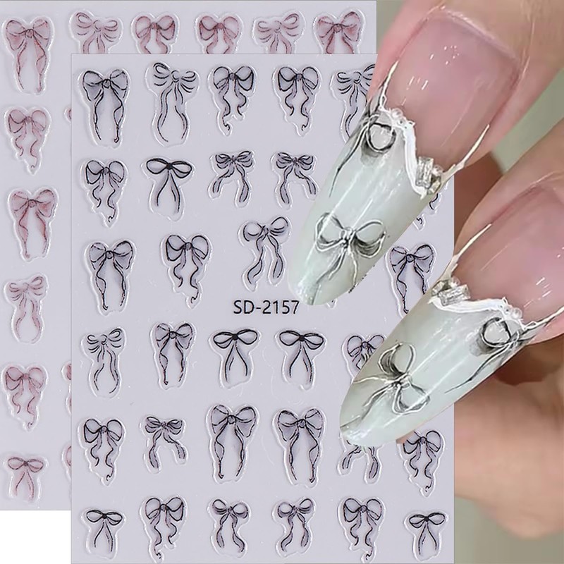 6 Sheets Bow Nail Stickers for Nail Art 5D Embossed