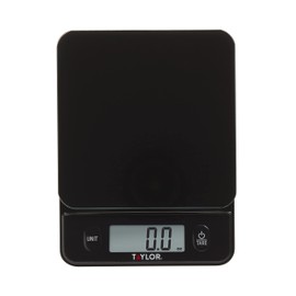 Taylor Glass Top Food Scale with Touch Controls, 11 lb Capacity, Sleek Black Design for Precision Food Measurement in Grams and Ounces