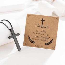INTIMATE LOVER Christian Cross Breathing Necklace, Stainless Steel, Anxiety Relief, Inspirational Bible Verse Design (41:10 FEAR NOT FOR I AM WITH YOU, Gold)
