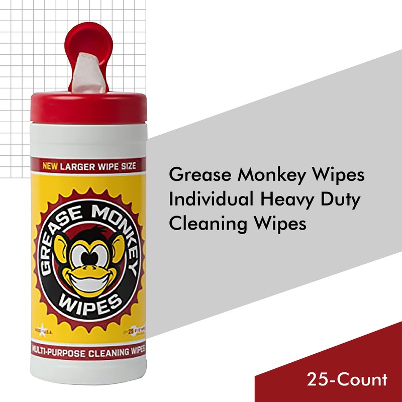 Grease Monkey Wipes Multi-Purpose, Heavy Duty Cleaning Wipes Canister, 25-Count,