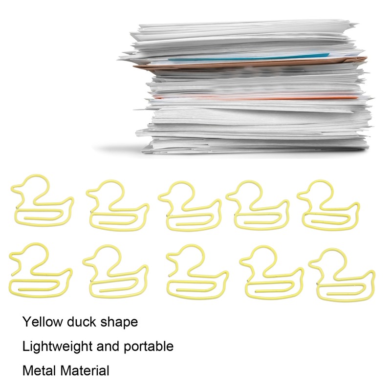 100Pcs Paper Clips Yellow Duck Shape Lightweight Portable Electroplating Process