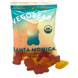 Candy People VegoBears Santa Monica Snack Packs Organic Gummy Bears, Non-GMO, Banana, Pineapple, & Strawberry Gummies Single Serve Packs 0.78 Ounce (70 Calorie Packs) (35 Pack)