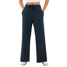 ZJCT Womens Sweatpants Wide Leg Loose Pants High Waisted Drawstring Casual Baggy Lounge Yoga Pants with Pockets Navy Blue L