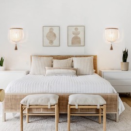 VILUXY Bohemia Wood Beaded Wall Sconces Bedside Antique Rustic Wall Sconce Lighting Fixture White Finishing for Bedroom, Hallway, Entryway, Passway, Bathroom, Vanity 2 Pack