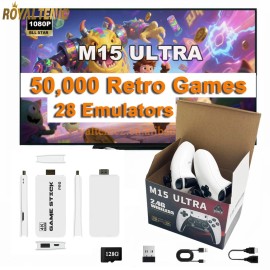 STOCK M15 Ultra Game Stick 128GB Classic Games 4K HD 2.4GHz Wireless Controller Retro Home Video Game Consolecolor: Black 64GB