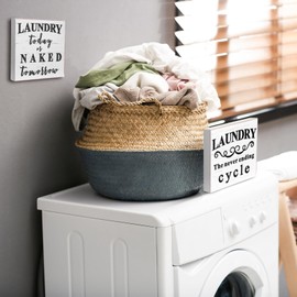 Honoson 2 Pieces Farmhouse Laundry Room Decor Funny Room Box Sign Rustic The Never Ending Cycle Wood Box Sign for Home Bathroom Decoration, 6 x 6 Inch(White)