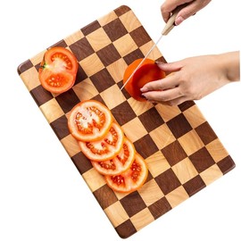 Linwnil End Grain Cutting Board, Heavy Duty Acacia/Rubber Wood Cutting Board For Kitchen, Flippable Serving Board For Meat, Bread & Fruits, Rectangle Cutting Board (14.2"L x 9.5"W x 0.99)