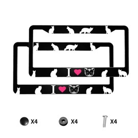 I Love Cat License Plate Frame 2 Pack License Plate Cover Universal Car Tag Frame for Women Men Aluminum Cars Accessories Decor 2 Hole