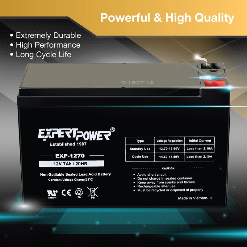 ExpertPower 12V 7Ah - SLA Rechargeable 12V Battery (Pack of