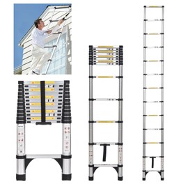 JADDUO Telescoping Ladder 12.5 FT Extension Ladder Aluminum Lightweight Telescopic Ladders with 2 Triangle Stabilizers Ladders for Travel & Home & RV