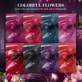 ROSALIND Temperature Change Semi-Permanent Nail Polish, 8 Colors Pink Brown Blue Glitter, 5ml Gel Nail Polish Soak Off UV Lamp, Nail Art Polish Gel Nail Polish Set 8pcs