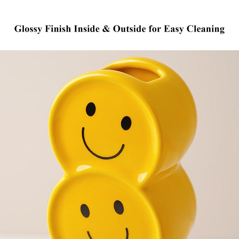 Novelty 7.3in Glossy Yellow Smile Face Ceramic Vase Decor for
