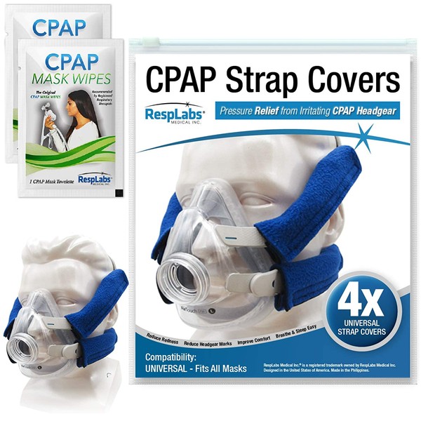 resplabs CPAP Strap Covers - Compatible with Most Full-Face Headgear - 4 Pack