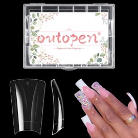 outopen 500pcs Long Duck Nail Tips L Feet Clear Flare Nail Tips for French False Nail Extension Y2K Vibe Half Cover Duck Tips for Polygel Acrylic Extension Beginners DIY Manicure, 10 Sizes