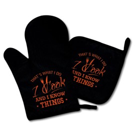 This is What I do, I Cook, I Know Things, Fun Oven Mitts and Pot Holders Set, Silicone Non-Slip Insulation, Great Helper for Cooking, Baking and Grilling, Gift for Mom