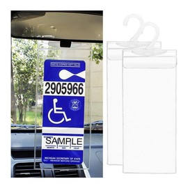 Suvnie 2 PCS Handicap Placard Holder, Ultra Transparent Disabled Parking Placard Protector, Car Disabled Permit Protective Cover with Large Hanger, Universal Interior Car Accessories