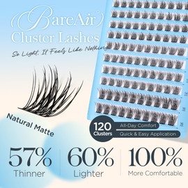 BEYELIAN Lash Clusters Soft Cluster Eyelash Extensions Ultra-Thin Flat Wispy Eyelash Clusters Lightweight for Everyday Use 10-16mm 120 Pcs (CCE107)
