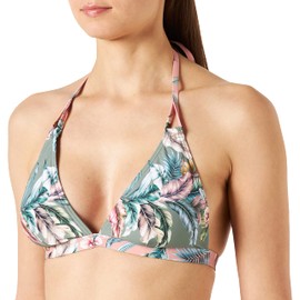 ESPRIT Recycled: Tropical Print Halter Neck, Light Khaki(printed Blue)