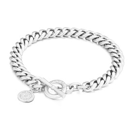 KRKC&CO Men's Curb Chain Bracelet with T Bar Clasp, 8 mm 14K Gold/White Gold Plated Stainless Steel Cuban Bracelets, Nickel-Free Rustproof Bracelet, Gifts for Women, Men, Boys, 19-21 cm