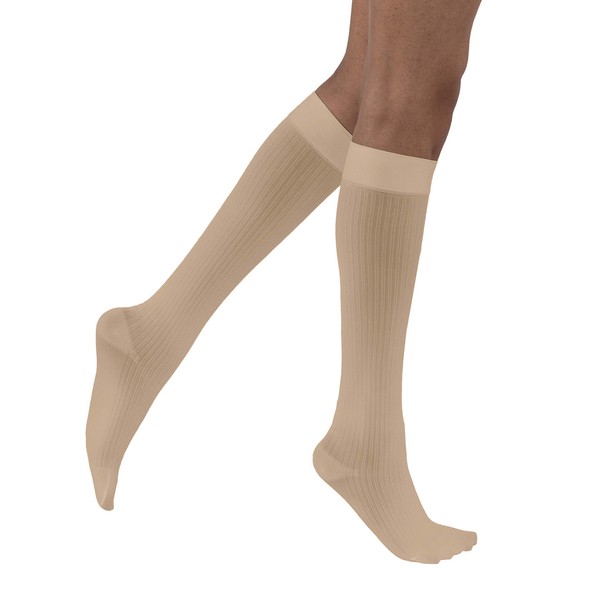 BSN Medical/Jobst-120249 JOBST soSoft, Knee High Compression Socks, Ribbed, 8-15 mmHg, Sand, SM,1pair