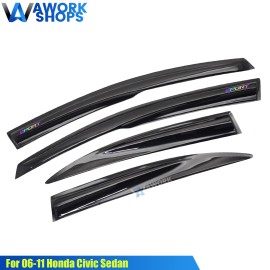 Unbranded Fits 06-11 Civic Sedan Mugen Style Window Visors Rain Guard Vent w/ Laser Sport