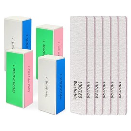 LNAUJS Kit profesional de limas de uñas y pulidores, bloques de esponja de uñas y limas de uñas de grano 100/180 para uñas acrílicas y uñas