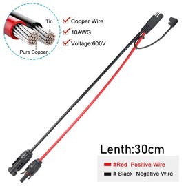 Jienk 1ft 10AWG Solar Panel Connector Cable, SAE to MC-4 Male Female Adapter PV Extension Cable with SAE Polarity Reverse Adapter for RV Caravan Solar Panel Battery Charger