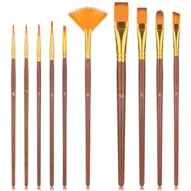 FENORKEY Paint Brushes Set, 10 PCS Professional Artist Painting Brushes Kit for Acrylic Watercolor Oil Gouache Painting - for Beginners or Artists (Brown)