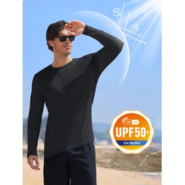 MAGCOMSEN Dry Fit T Shirts Shirts for Men Long Sleeve UPF 50 Summer Shirts UV Protection T Shirts Sun Blocking Rash Guard T Shirts Black S