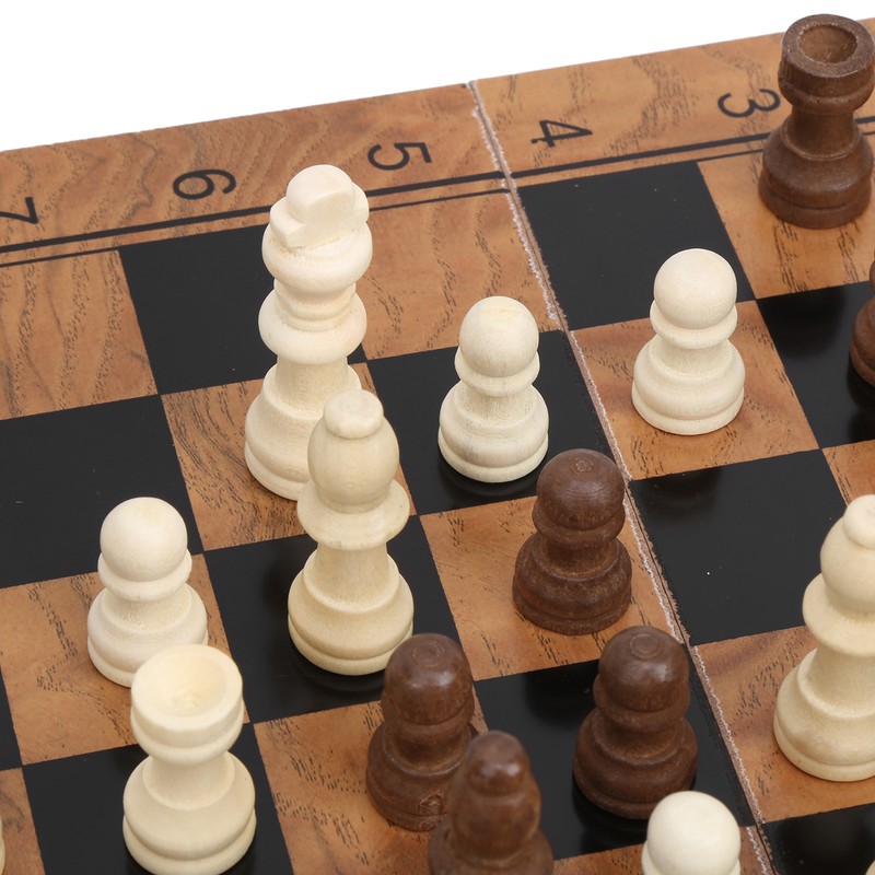 3 in 1 MultiFunctional Folding Wooden Chess Checkers Board Game