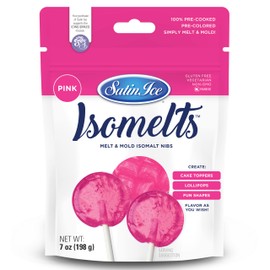 Satin Ice Isomelts for Making Lollipops (Pink) (7oz Pouch) – No Prep Isomalt, Pre-Colored, & Sugar-Free