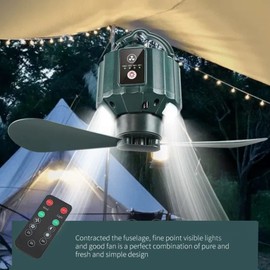 10400 MAh Tragbarer Campingventilator, Outdoor-Zeltventilatoren mit LED-Laternen-Fernbedienung, USB-aufladbarer, Batteriebetriebener Deckenventilator, 3 Geschwindigkeiten 3 Helligkeit, Timing, für Rei