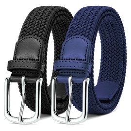 MATLAB Pack of 2 Unisex Stretch Belt Fabric Belt Elastic Braided Belt for Men and Women 3.3 cm, Black & blue