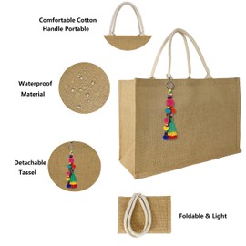 Hibala Woven Large Beach Bag Straw Beach Tote Handmade Weaving Shoulder Tassel Bag Handbag (Bohemian Tassel)