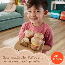 Fisher-Price Role Play Set, Coffee to Go Set, Wooden Coffee Cups and Treats for Nursery Children from 3 Years, HXT85