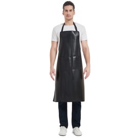 FunChaos Black Waterproof Apron, Heavy Duty Work Apron, Artificial Leather Apron Ideal for Chef, Butcher, Barber, DishWashing, Cleaning, Dog Grooming (Black)