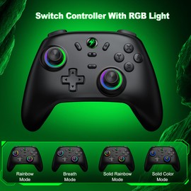 HELLCOOL Switch Controller mit Hall Joysticks, Kabellos Controller für Switch/Lite/OLED, Switch Pro Controller mit Cooles RGB Joysticks/Turbo/Aufwachfunktion/Dual Motors Vibration/18 Std Spieldauer