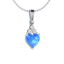 Demira Jewels 14k White Gold, 0.90ct Blue Topaz & 0.06 cttw Natural Diamonds Heart Pendant Necklace with 18-inch sterling silver chain., Gemstone, Topaz