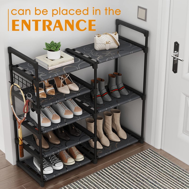 CSXGBAB Black Tubes Closet Shoe Rack, 5 Tier Oxford Fabric