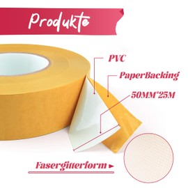YISUMEI Carpet Tape Double-Sided Extra Strong Carpet Tape for Flooring Easy to Use and Residue-Free 50 mm x 25 m