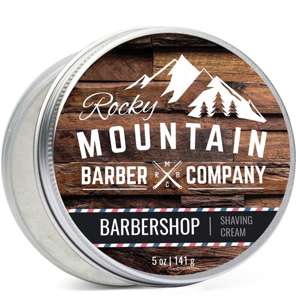 Shaving Cream for Men - Barbershop Scent - Made in Canada - Thick Lather for Traditional and Cartridge Shaving by Rocky Mountain Barber Company - 5oz Tin