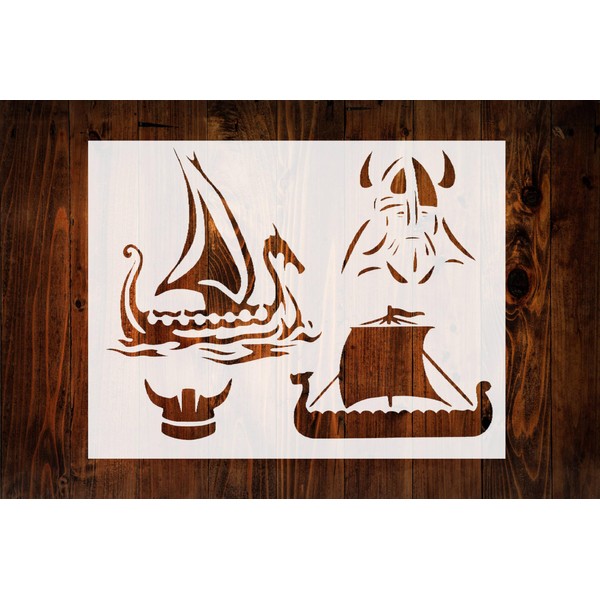 Vikings Ship & Helmet Custom Stencil, Reusable & Sturdy, 11"