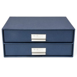 Bigso Birger 2-Drawer Fiberboard Label Frame Document Letter Box, 5.7 x 13 x 9.8 in, Blue