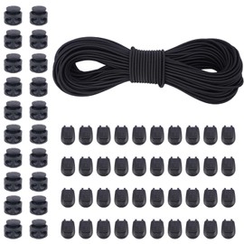 VirtuGro 3mm Elastic Cord 30M Elastic Shock Cord with 60pcs Drawstring Locks, Black Stretch Elastic Bungee Rope Multifunctional Drawstring Elastic for Backpack Tarpaulin Trailer Tent Poles DIY Camping