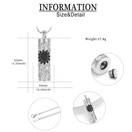 Sunflower Urn Necklace for Ashes Cylinder Bar Necklace for Ashes for Women Pendant Keepsake for Ashes Memory Cremation Jewelry Sunflower Celtic Necklace Jewelry for Women